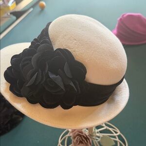 Chic Women's White Hat with Black Floral Accent